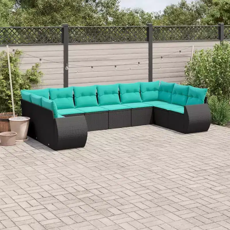 vidaXL 10 Piece Patio Sofa Set with Cushions Black Poly Rattan