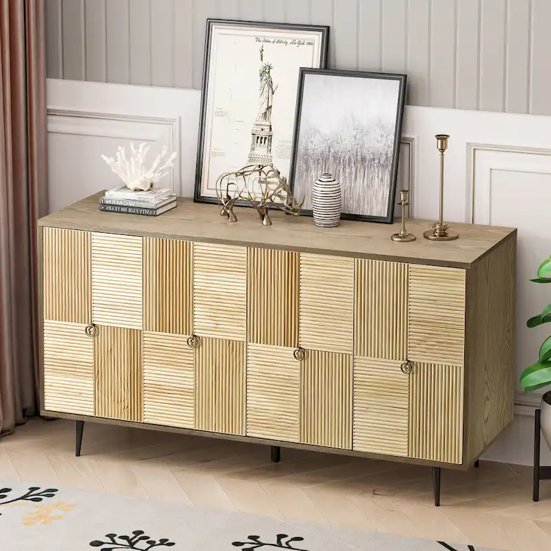 4-Door Cabinet with Carved Effect Decoration Doors