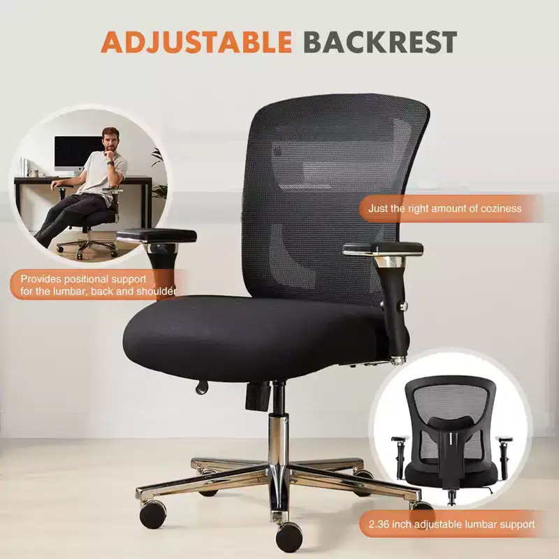 Big and Tall Office Desk Chair with Lumbar Support, 500LBS Heavy Duty Mesh Ergonomic Computer Chair with Arm and Wide Comfy Seat