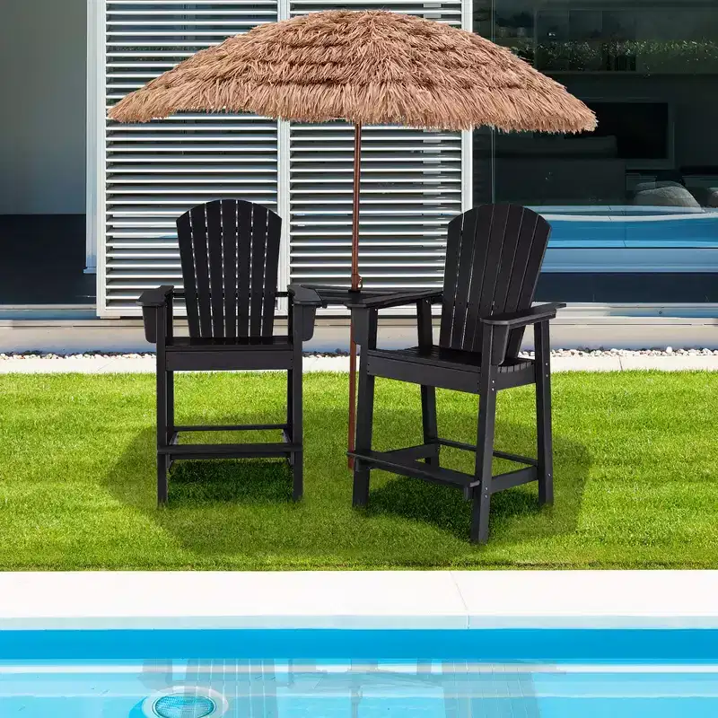 Costway 2pcs HDPE Tall Adirondack Chair Barstools Connecting Tray Patio Footrest