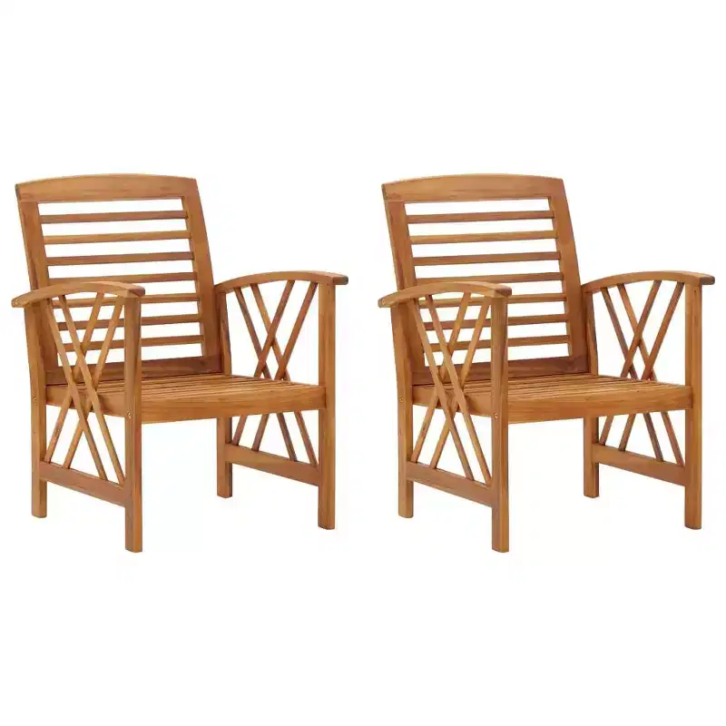 vidaXL Garden Chair Set of 2 Natural Wood Solid Acacia Wood - Brown