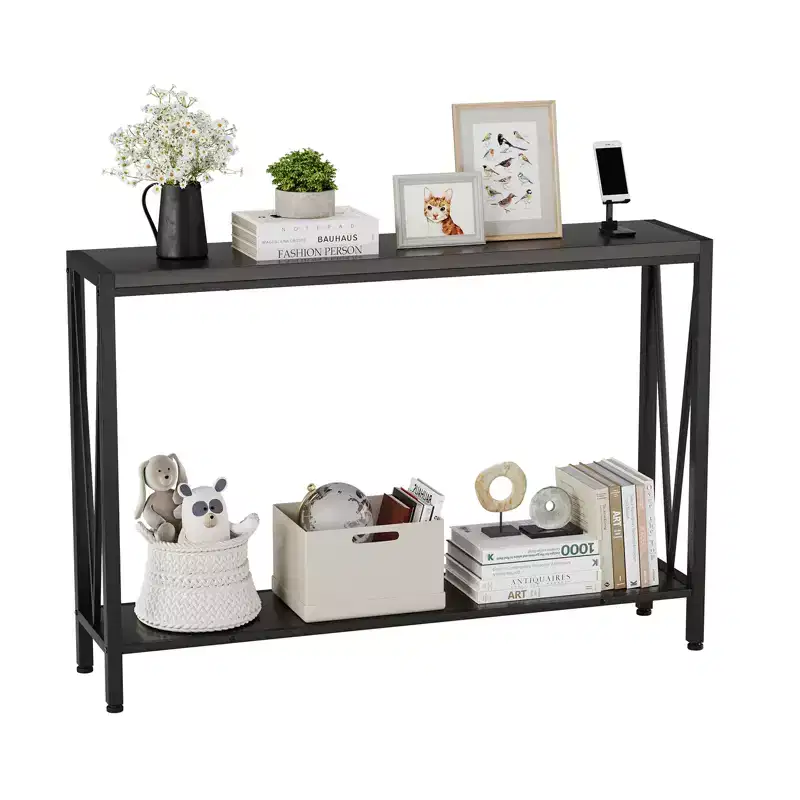 Console Table - Entryway Table with Storage, Industrial Sofa Table with V Design, 2-Tier Narrow Design for Entryway, Living Room, Hallway, Foyer