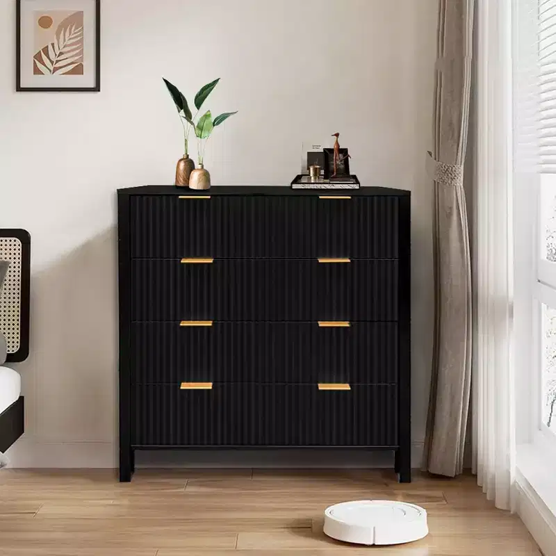 4-Drawer Fluted Dresser with Metal Handles – Mid-Century Modern Bedroom Chest