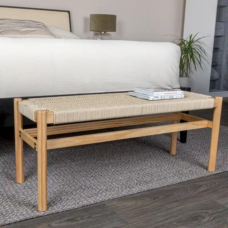 Fernway Solid Wood and Woven Rope Entryway Bench - 43.3L x 15.0W x 18.0H