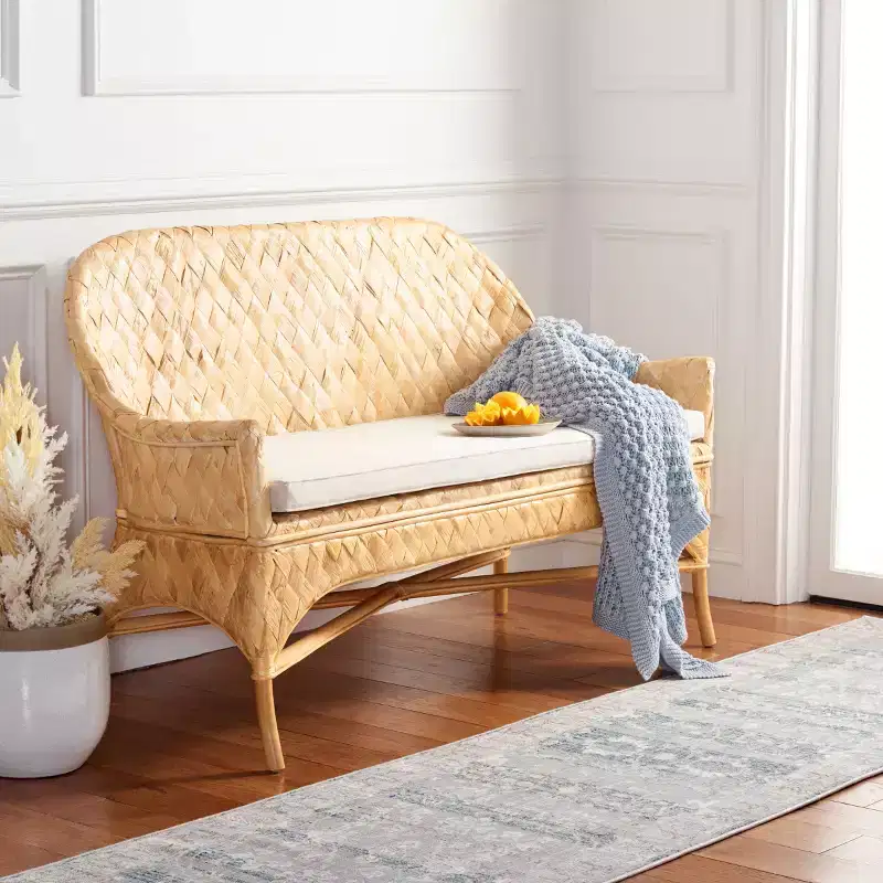 Woven Sofa Bench with Cushion - Natural & White