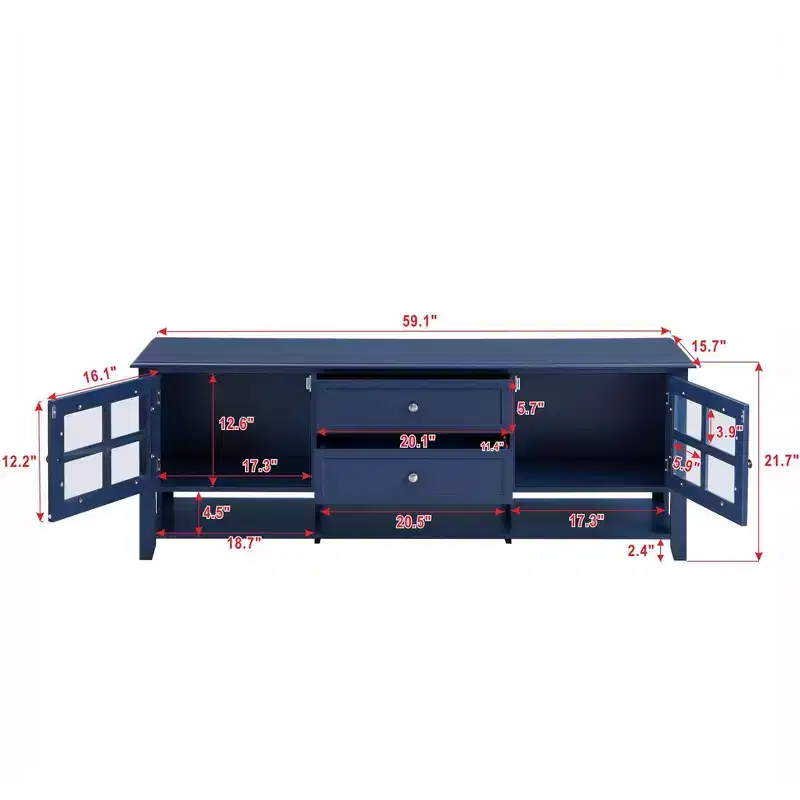 JVNOXK Mid-Century TV Stand with 2 Glass Doors & 2Drawers, Minimalist Entertainment Center for TVsUp to 60', Sturdy Console for Living Room &Bedroom