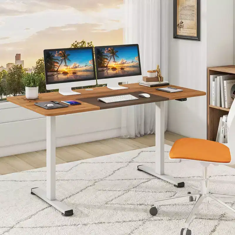 Beige / Gray / Natural / Rustic Brown Electric Height Adjustable Standing Desk, Single Person