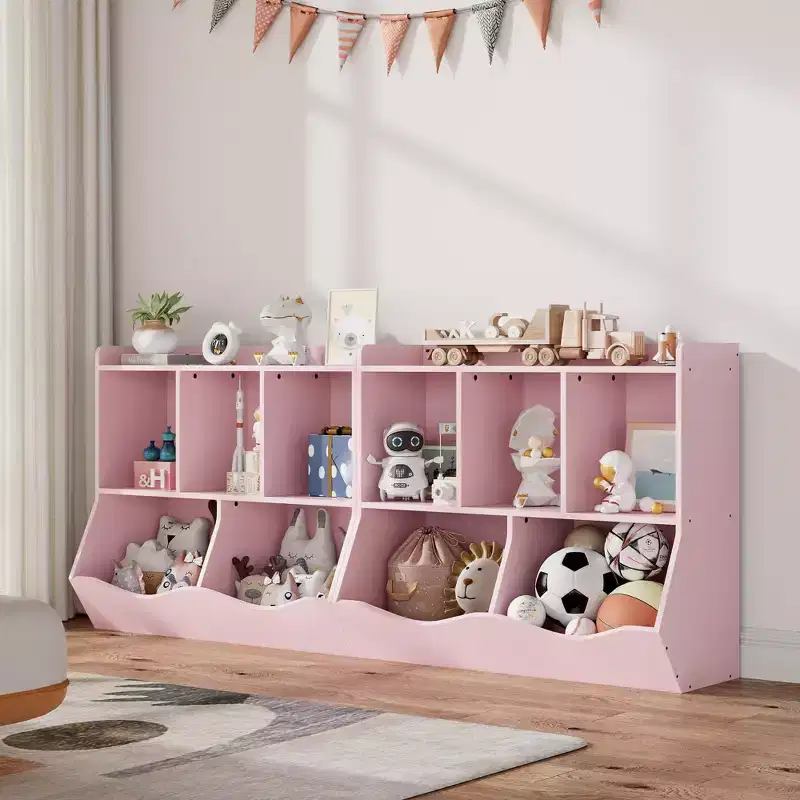 2-Tier Kids Bookshelf & Toy Organizer - Wooden Storage Cabinet for Playroom, Nursery, Bedroom (Toddler Book & Toy Shelf)