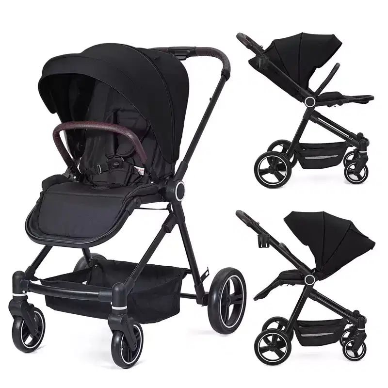 Baby Stroller, Foldable Stroller - High Landscape Pushchair for Newborn & Toddler, Convertible Pram with Reversible Backrest