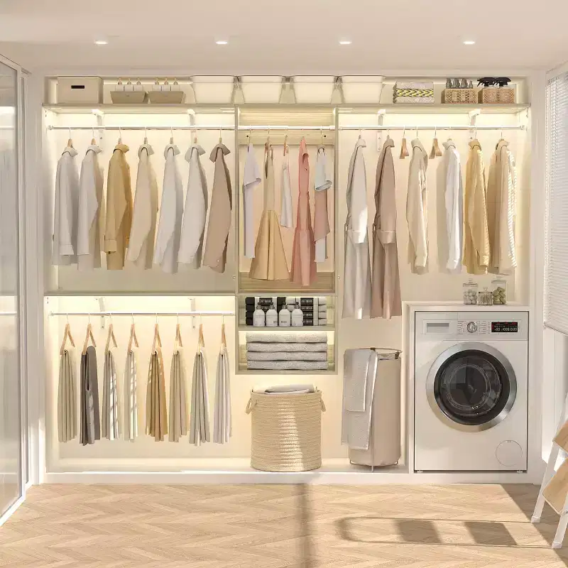 Closet Organizer System Wall-mounted with Extendable Hanging Rods