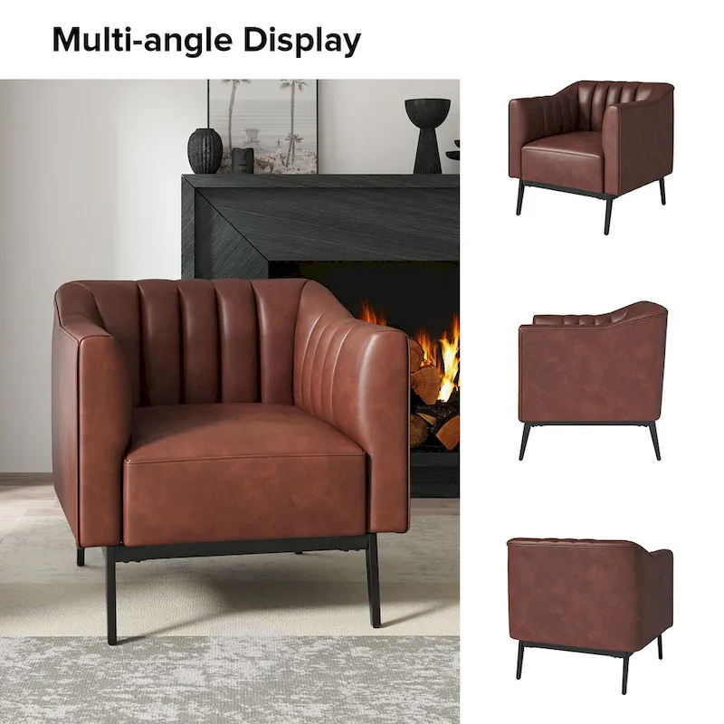 Alfons Industrial Leather Chair with Channel Tufting and Metal Leg Set of 2 by HULALA HOME