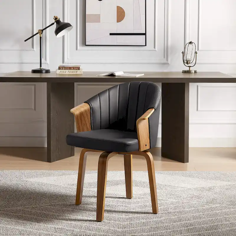 Art Leon Bentwood and PU Swivel Dining Chairs (Set of 2)