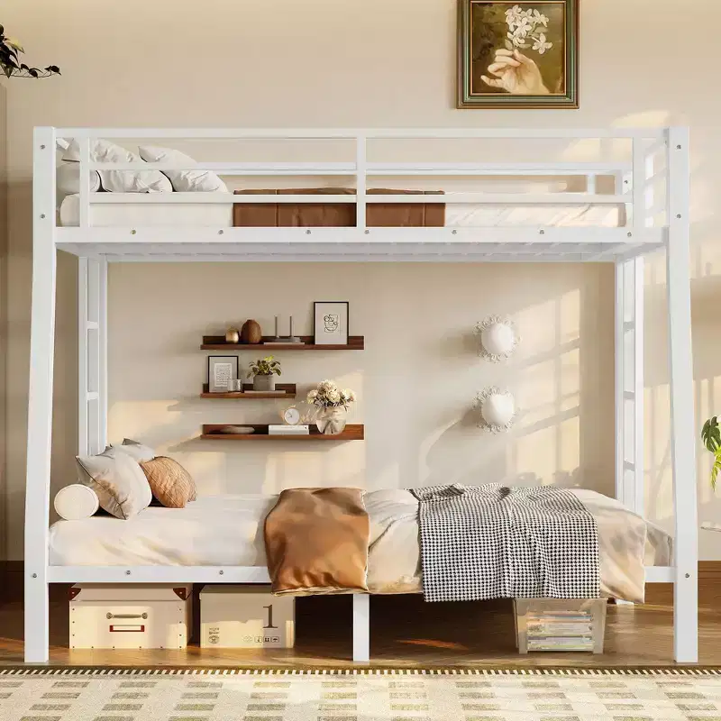 Metal Full XL over Queen Bunk Bed for Teens and AdultsSpace-Saving/Noise Reduced/No Box Spring Needed