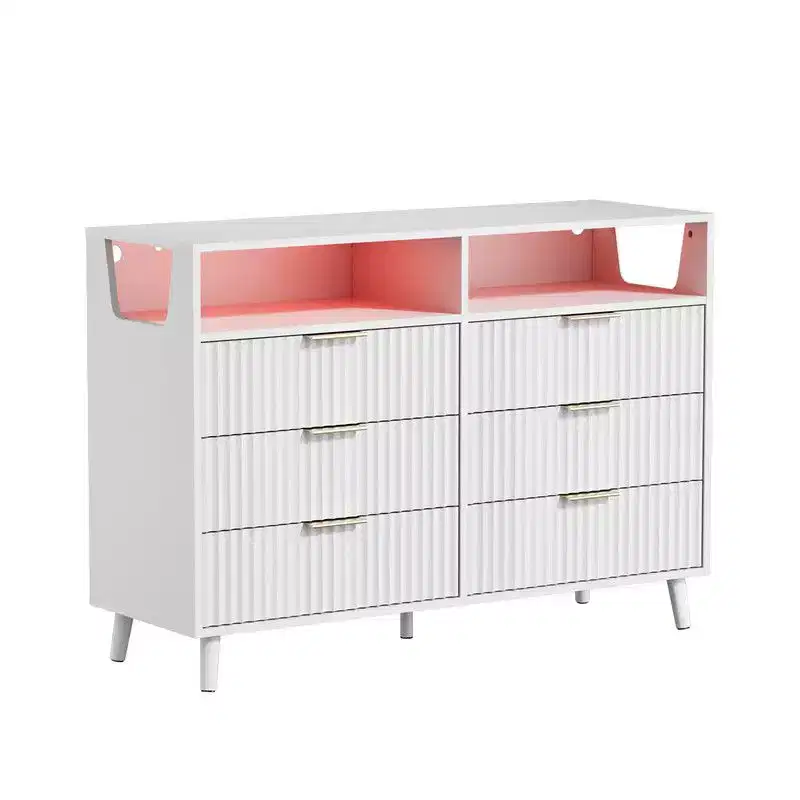 Karl Home 6 Drawer Cabinet with Fluted Panel RGB LED Light 47 Inch W