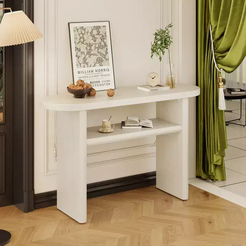MAYEERTY Elegant Minimalist Console Table with Rounded Edges and Sturdy Shelf Design for Living Room Gray Wash
