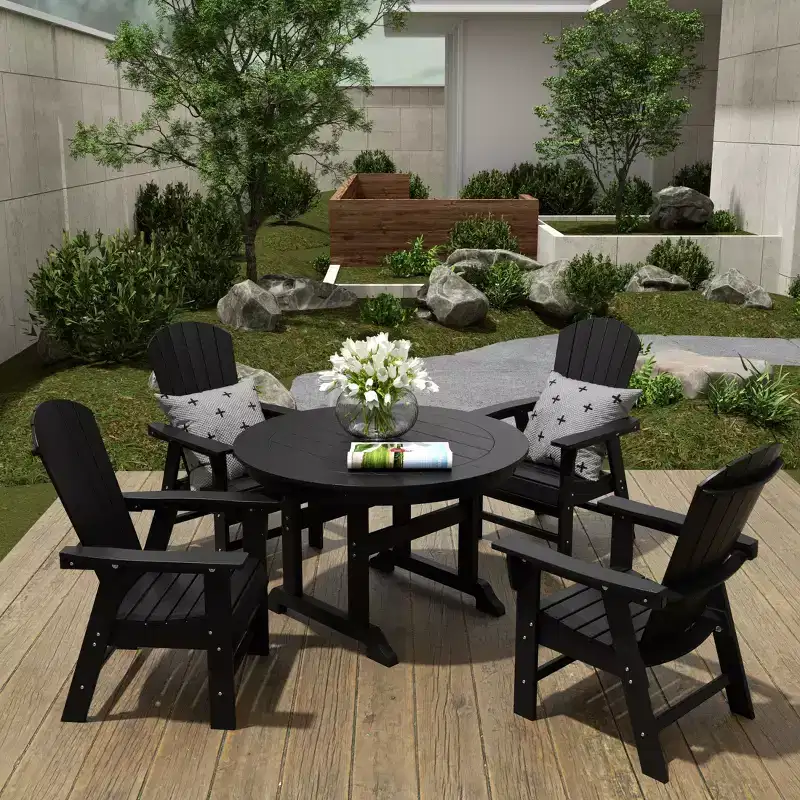 WestinTrends 5 Piece Outdoor Patio Dining Round Table and Shell Back Armchair Set