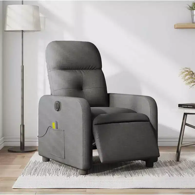 vidaXL Dark Gray Fabric Electric Massage Recliner Chair - Motorized Reclining Armchair with Vibration Massage, Comfortable Seating, and Sturdy Frame