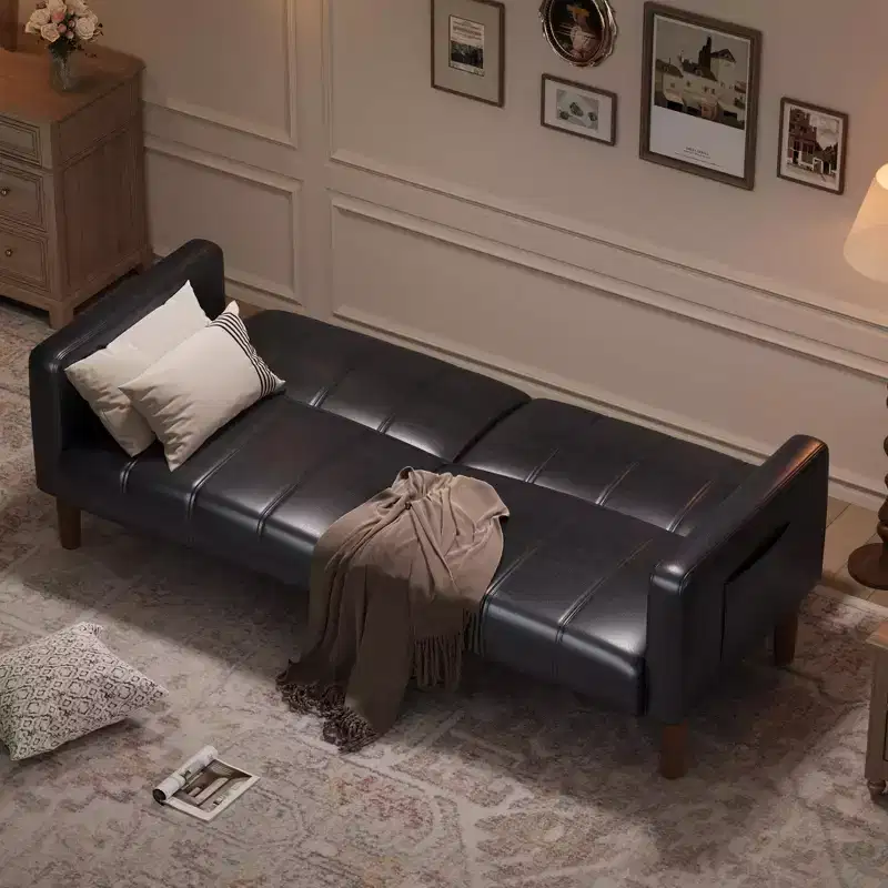 75 Modern Convertible Couch in Faux Leather, Mid-Century 3-Seat Loveseat Sleeper for Small Spaces