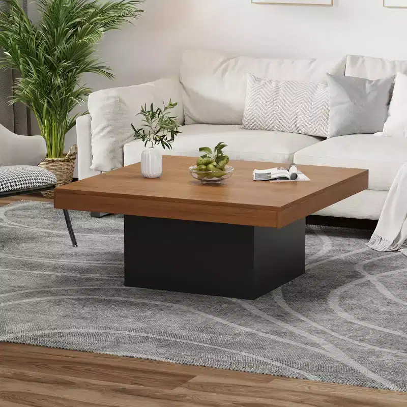 Square Coffee Table, 16-Color LED Living Room Tables, Modern Coffee Tables, Cocktail Table for Home Office, Apartment, Reading Room, Easy Assembly