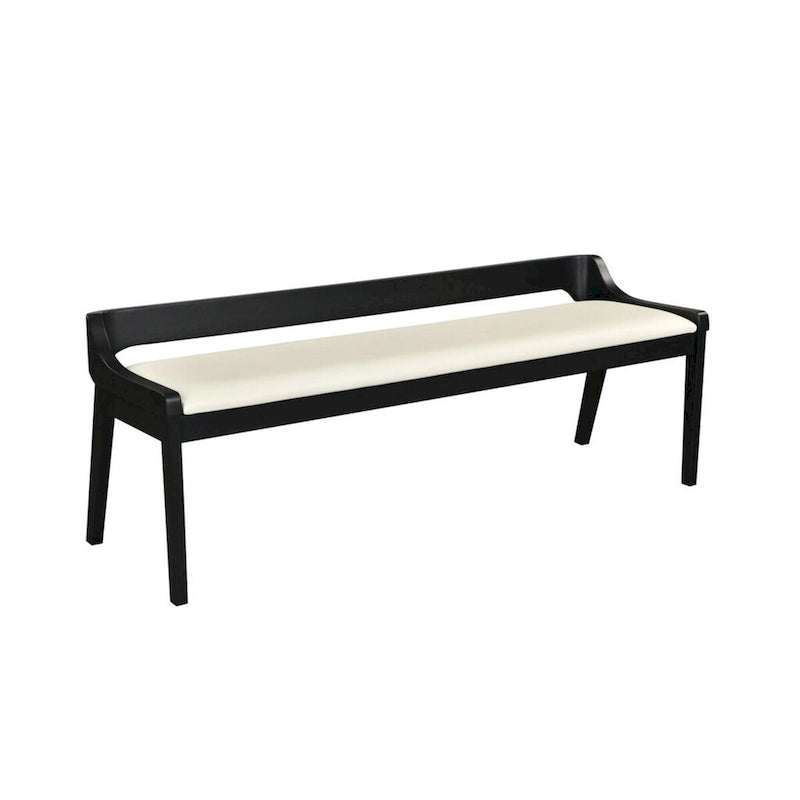 60 Inch Dining Bench, Black Rubberwood Frame, Low Back, Cushioned Seat