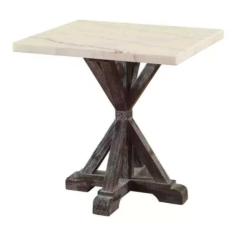 End Table Marble White/Espresso Brown
