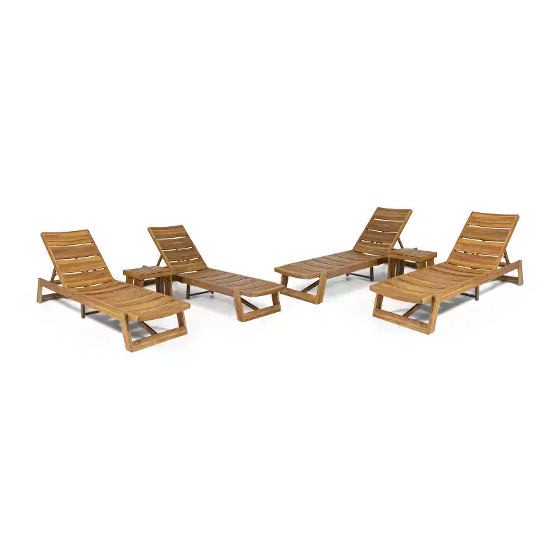 GDFStudio Karyme Outdoor Acacia Wood 6 Piece Chaise Lounge and Side Table Set