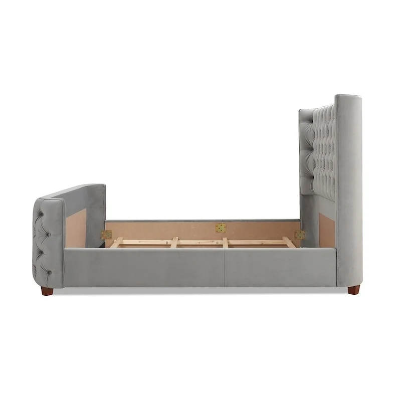 Velvet Upholstered Tufted Sheltered Panel Bed Set