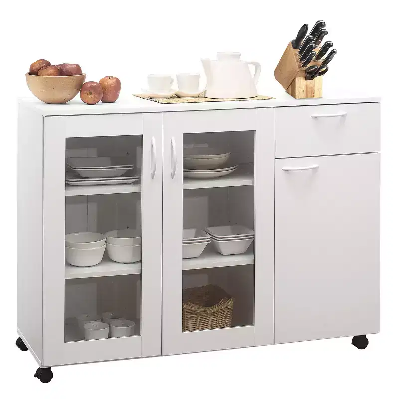 Kings Brand Furniture Prescott Buffet Server Sideboard Kitchen Storage Cabinet with Adjustable Shelves & Drawer, White