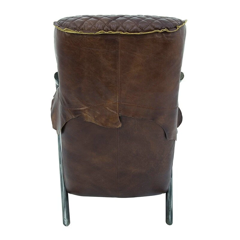 Davita Loft Brown Tufted Leather Accent Chair with Cast Iron Base