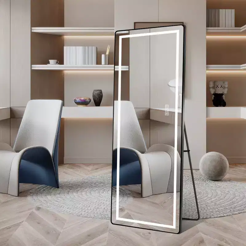 Full-Length Vertical LED Mirror with Bracket, Freestanding or Wall-Mounted, Modern Vanity Mirror for Bedroom and Dressing Room-Panipeachy