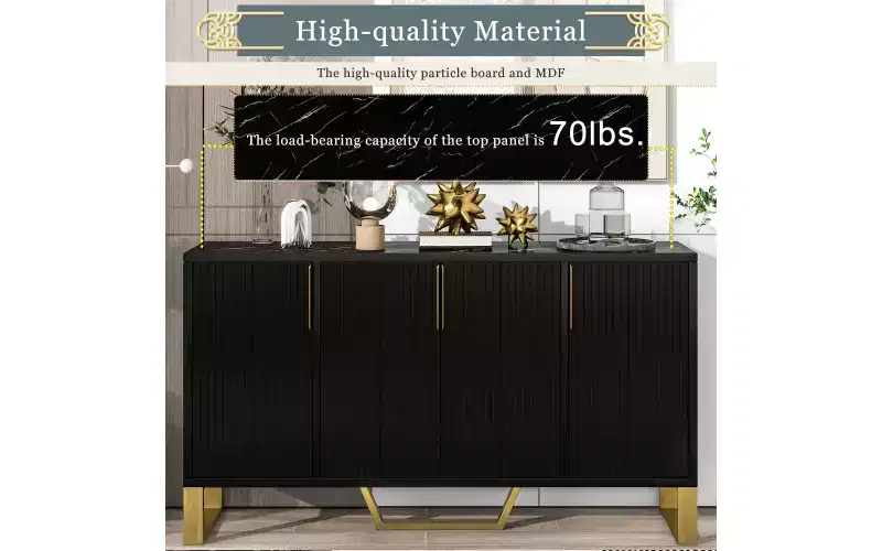 Zevemomo Buffet Sideboard Storage Cabinet Coffee Bar Console Table with Adjustable Shelf, 4 Doors, Black