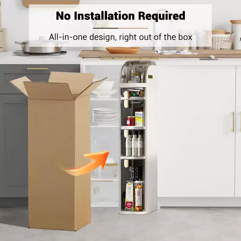 Slim Bathroom Storage Cabinet, Narrow Cabinet with Drawers,Wheels, Handle,Toilet Paper Holder, Plastic Rolling Floor Organizer for Bathroom, Kitchen