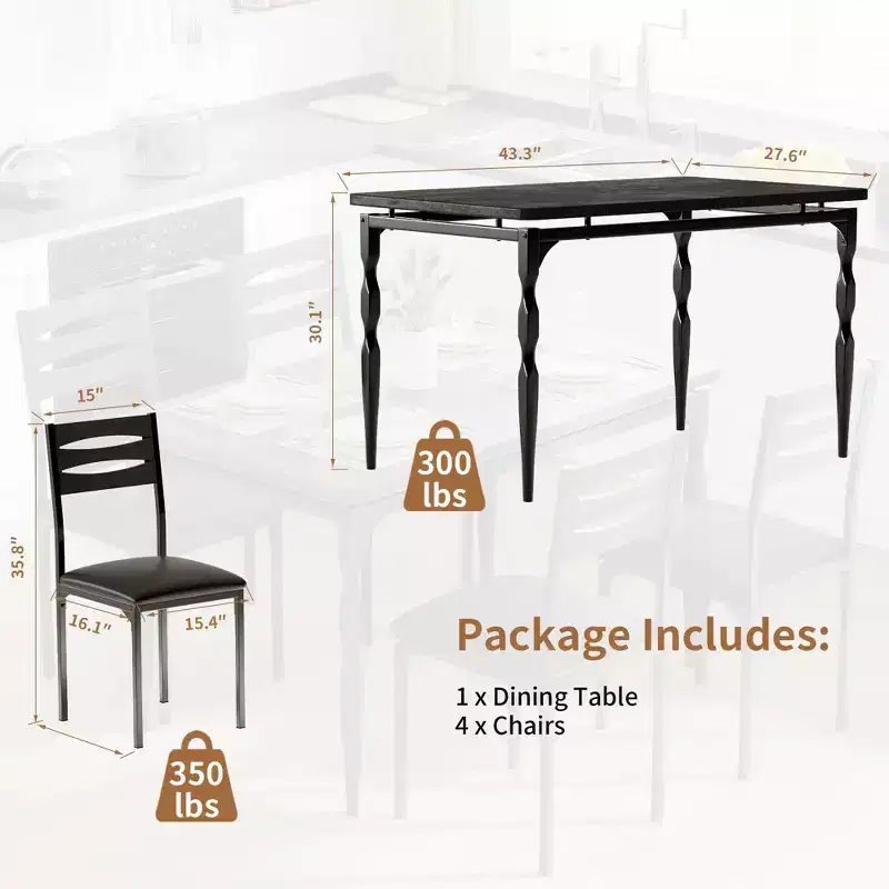 Coolmee 5 Piece Dining Table Set, Industrial Style Dining Table and Chairs Set for 4, Kitchen Table Set for Dining Room Kitchen Apartment