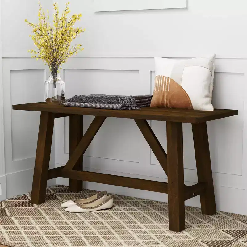 1/2 PCS Wooden Dining Bench Farmhouse Shoe Bench Entryway Seat with Rubber Wood Frame