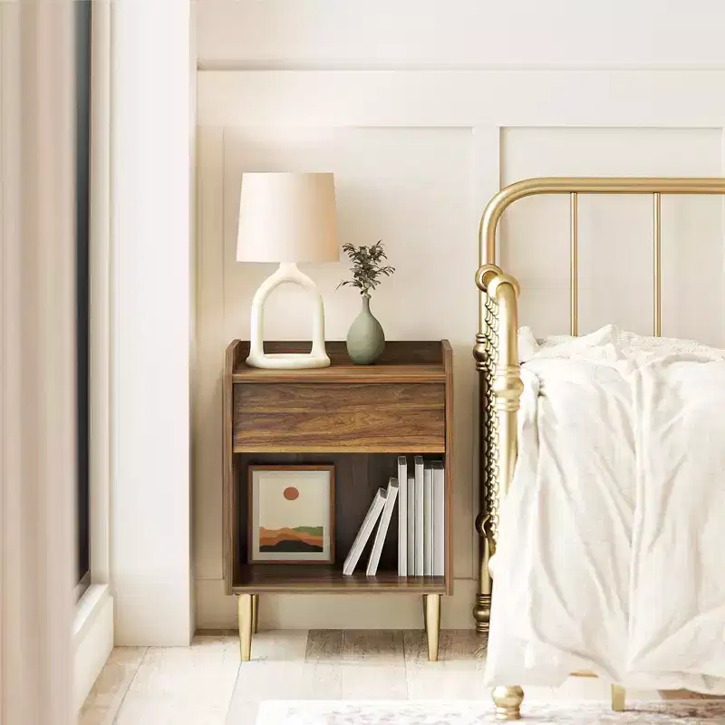 Kids' Mid-Century Modern Nightstand with Drawer, Walnut