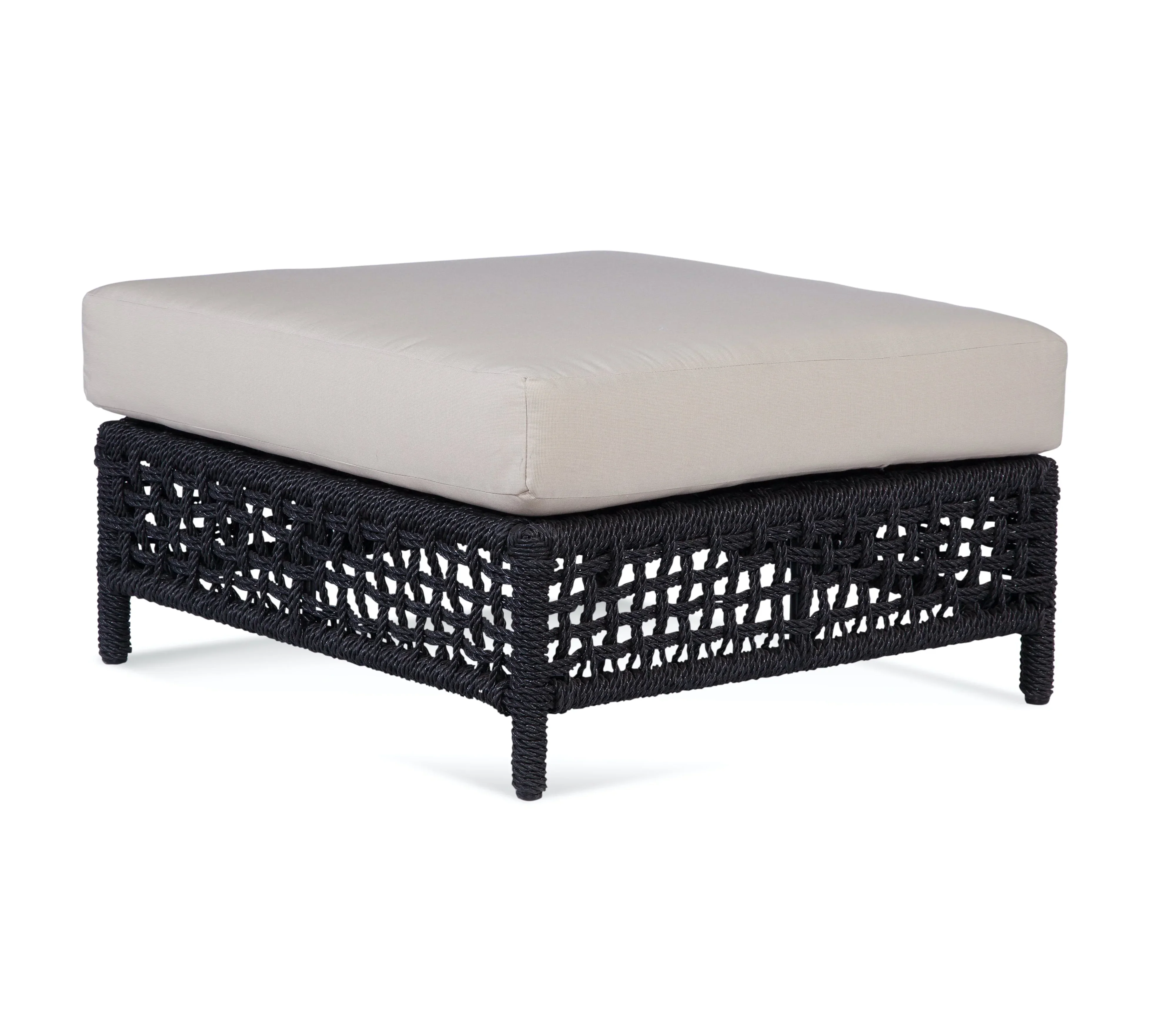 Square Outdoor Ottoman with Black Finish and Plush Cushion Seat