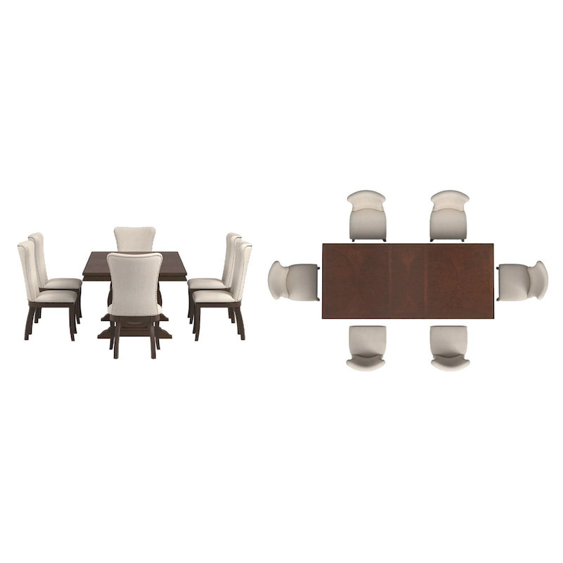Tallinn Dark Cherry Wood and Beige Fabric Extendable Dining Set
