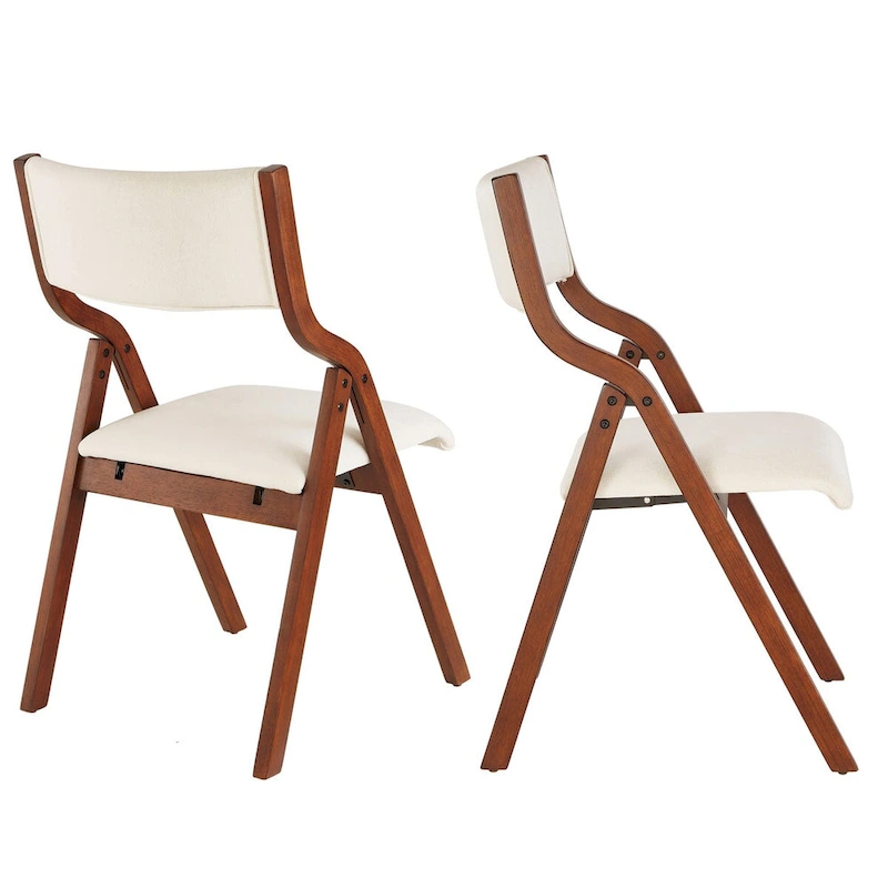 Upholstered Folding Dining Chair, Space Saving, Easy To Carry, Dining Room, 2-Pack-Cream White+Cherry