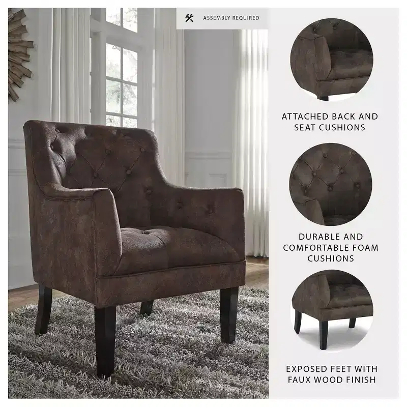 Signature Design by Ashley Drakelle Accent Chair, Mahogany Faux Leather Upholstered Tufted Armchair