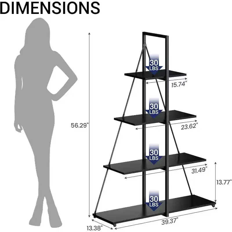 4 Shelf Bookshelf, Sailboat A-Shape Structure, Ladder Display Shelf, Classical Modern Bookshelf Book, For CDs/Books/Films