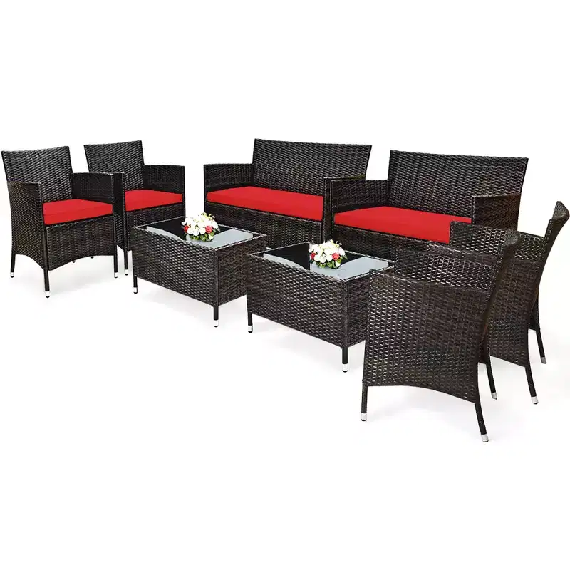 Costway 8PCS Rattan Patio Furniture Set Cushioned Sofa Chair