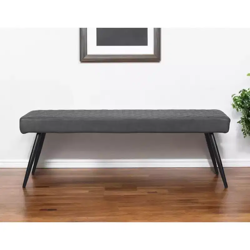 HomeRoots 54 Dark Gray and Black Faux Leather Upholstered Dining Bench