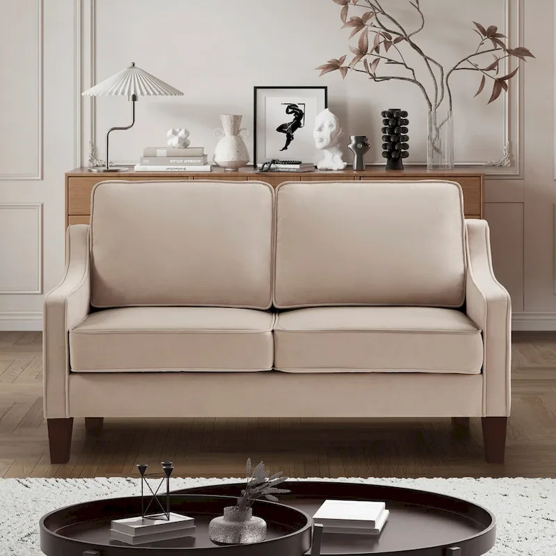 Velvet Loveseat Sofa with Square Arms, 51.5