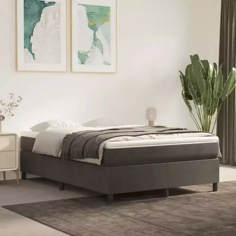 Bed Frame Dark grey Velvet, plywood, engineered wood Queen Modern