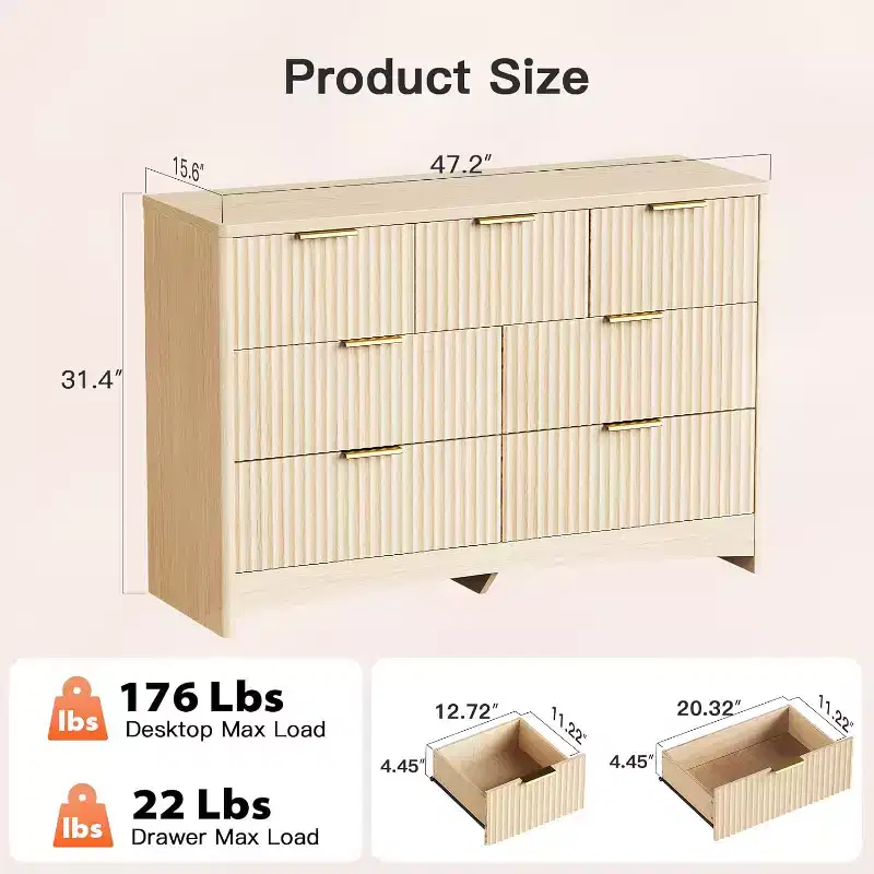 7-Drawer Dresser with Fluted Front and Metal Handles