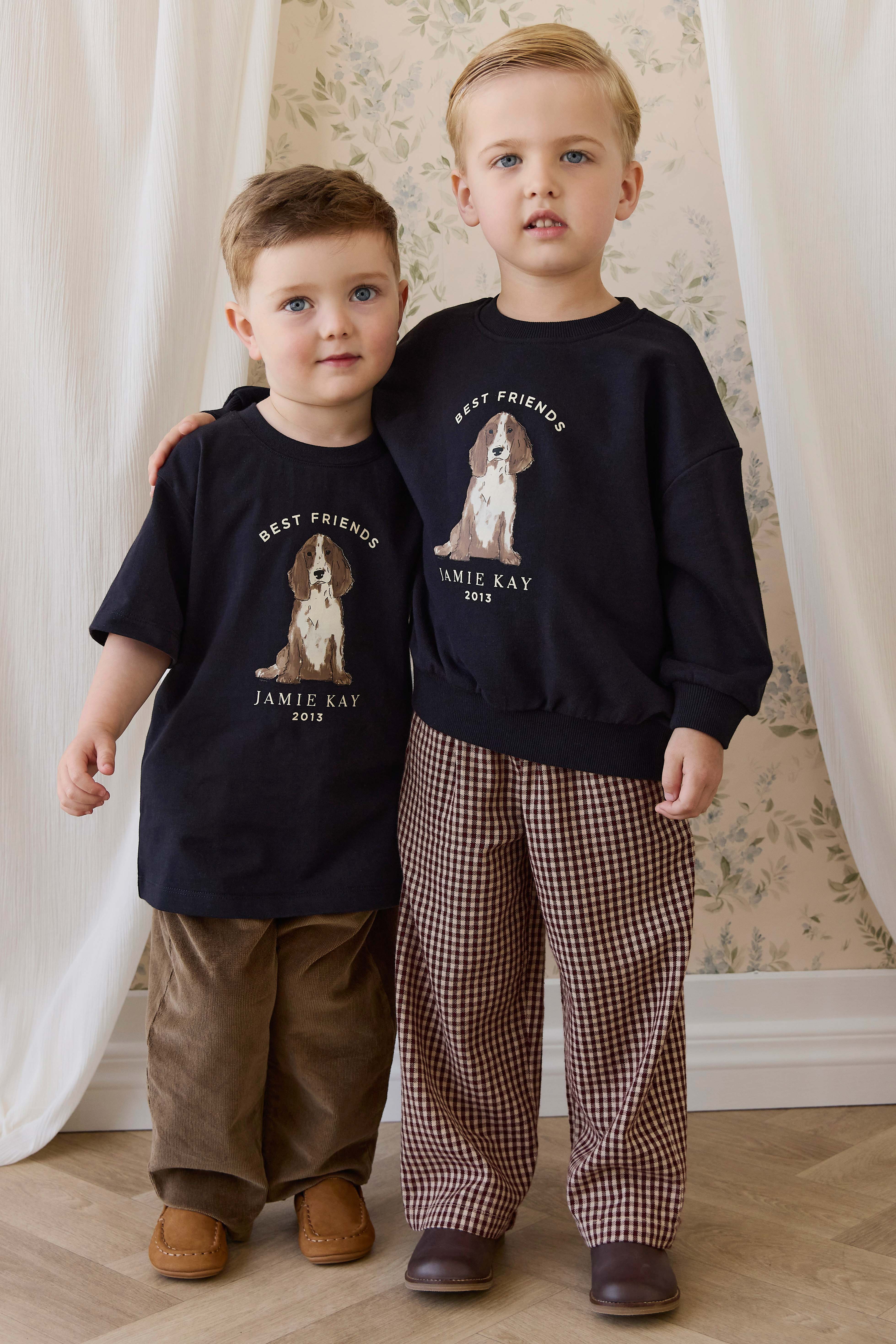 Casual Dark Navy Best Friends Graphic Organic Cotton Short-Sleeve Tee with Relaxed Fit for Kids 6M–8Y