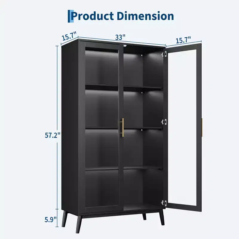 COZONY 65 Glass Display Cabinet with Doors, 4-Tier Curio Storage Cabinet with Tempered Glass & Anti-Tip Design for Collectibles Books