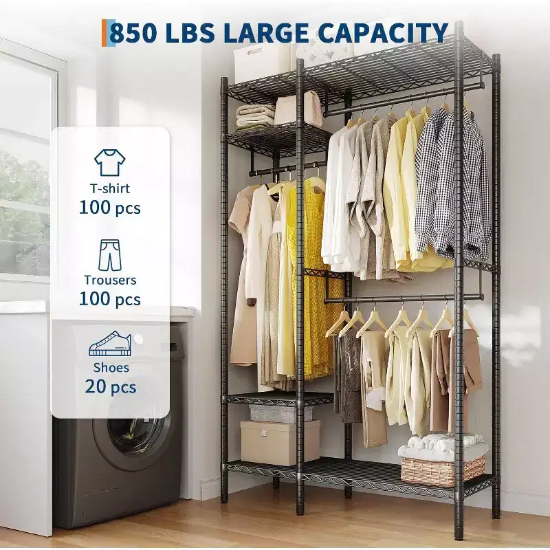 Independent Clothes Hanger for Dormitory Wardrobe, Portable 4-layer Non-built-in Wardrobe System, Maximum Load Capacity 800 Pounds