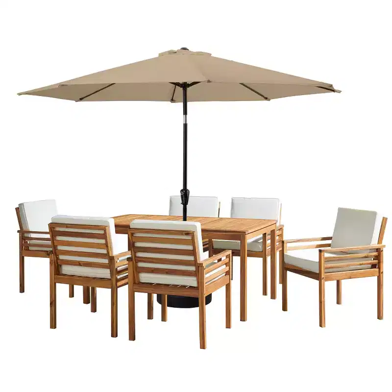 Alaterre Furniture 8pc Outdoor Patio Dining Set, Okemo Table with 10' Auto Tilt Umbrella
