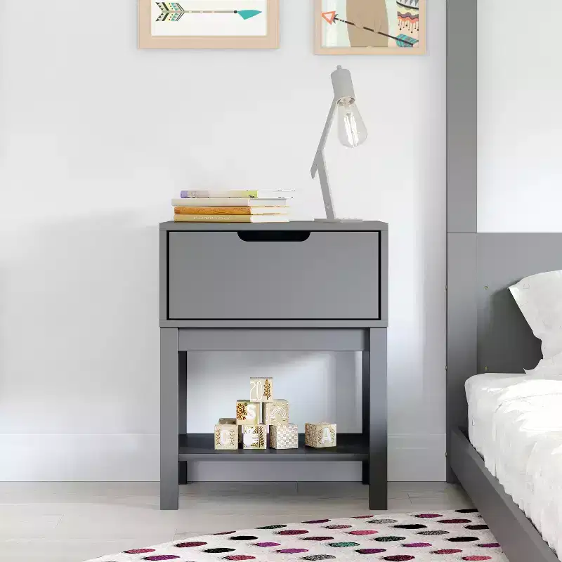 Kids Single-Drawer Night Stand with Solid Wood Frame, Side Table for Kids Bedroom with Open Shelf
